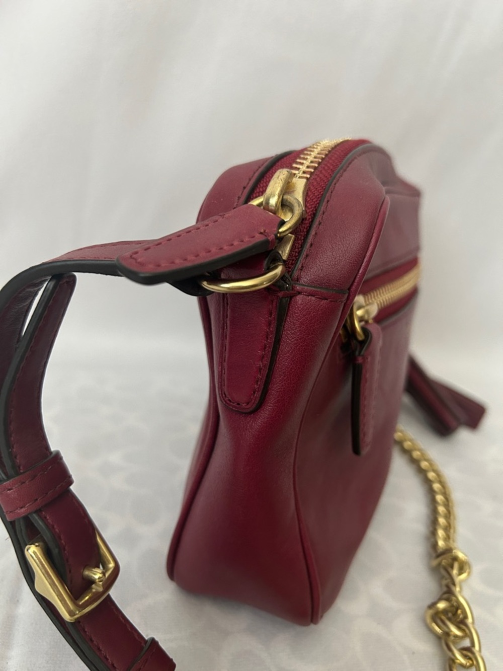 Coach Rare Legacy Flight Deep Rich Red Leather Gold Chain Crossbody Bag Purse 🌺🌺 - Picture 4 of 13